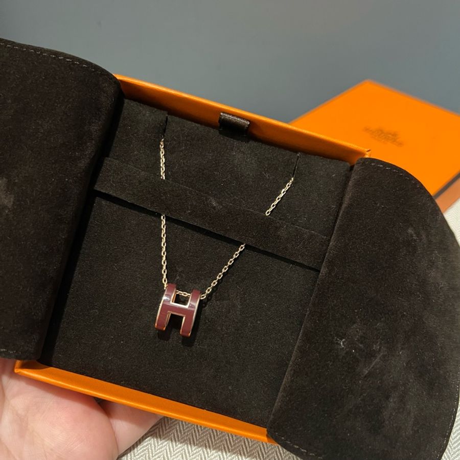 Hermes 愛馬仕 pop 大H項鍊 酒紅*玫瑰金鍊-3