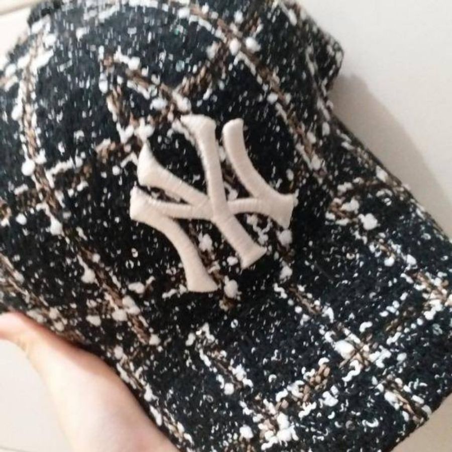 MLB 毛呢格紋棒球帽 黑-0