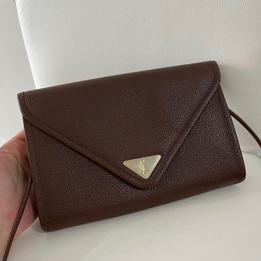 YSL Vintage 摩卡色信封包-10