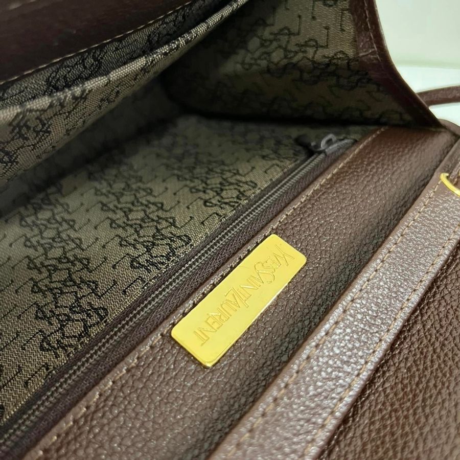 YSL Vintage 摩卡色信封包-16