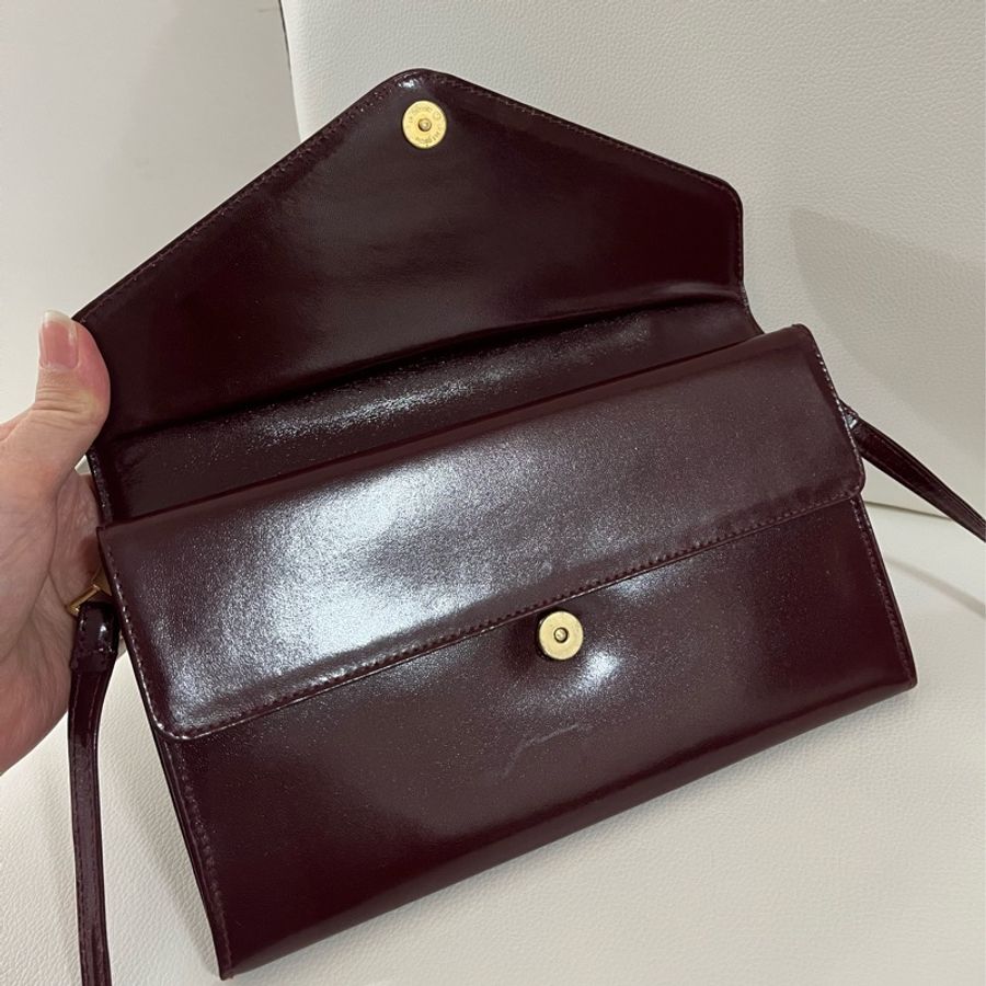 YSL Vintage 波爾多紅信封包-10