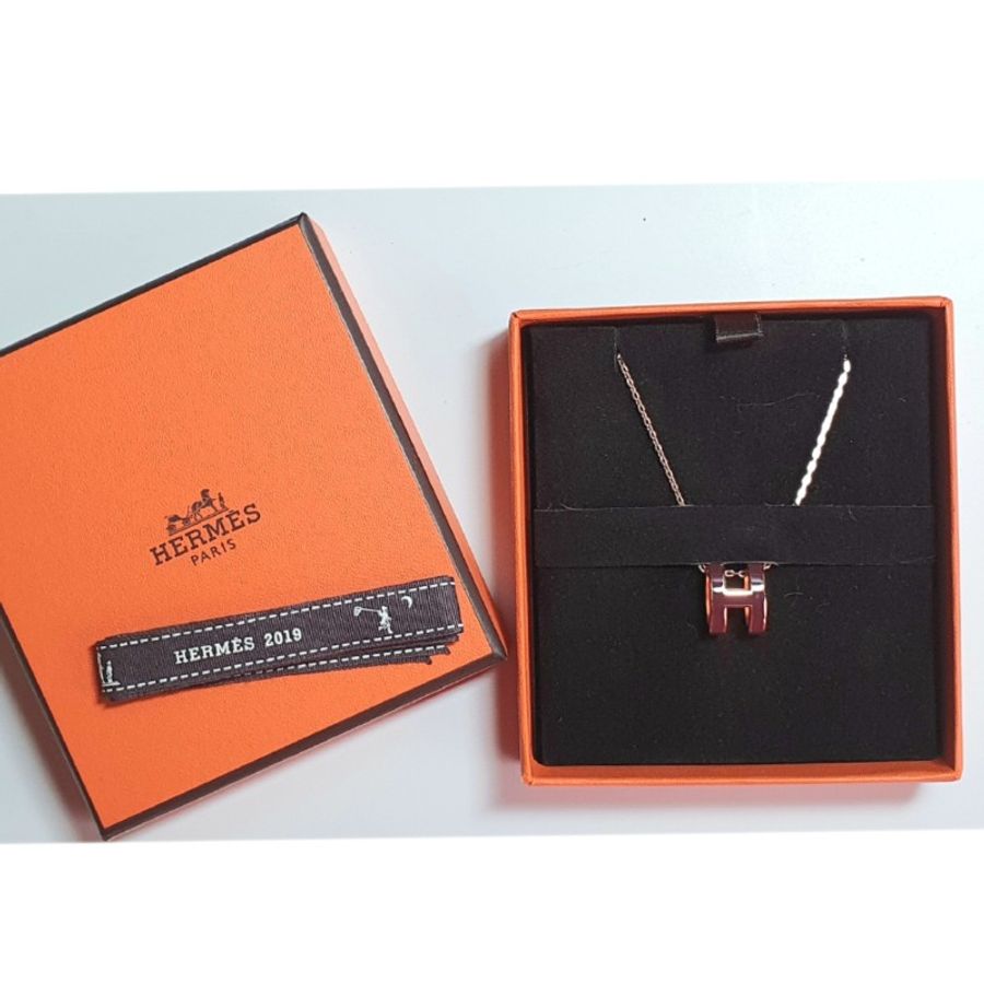愛馬仕Hermès Mini POP H酒紅玫瑰金項鍊-0