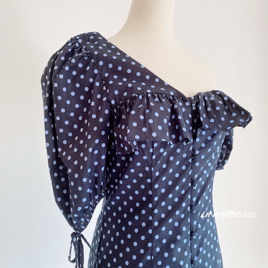 Majorelle 深藍點點荷葉邊洋裝-2