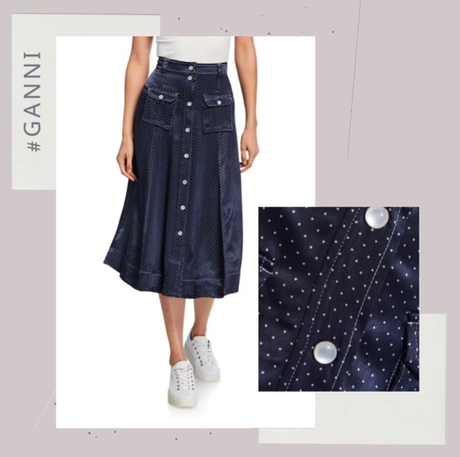 GANNI SATIN POLKA DOT MIDI SKIRT 緞面圓點中長裙-0