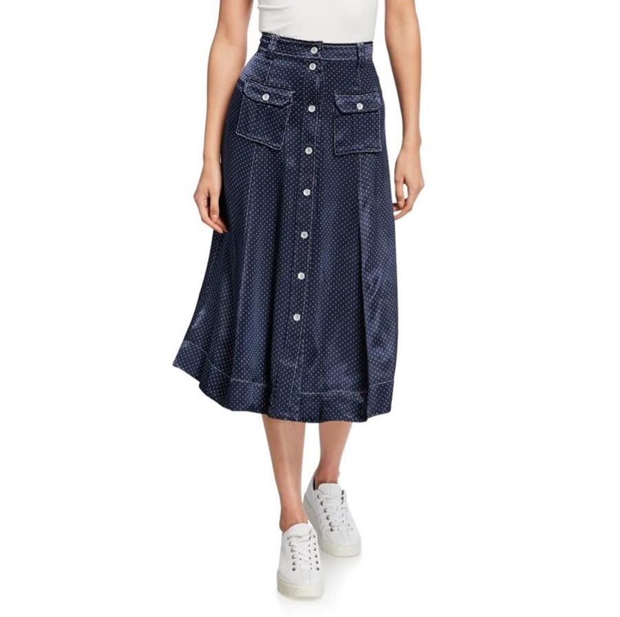 GANNI SATIN POLKA DOT MIDI SKIRT 緞面圓點中長裙-1