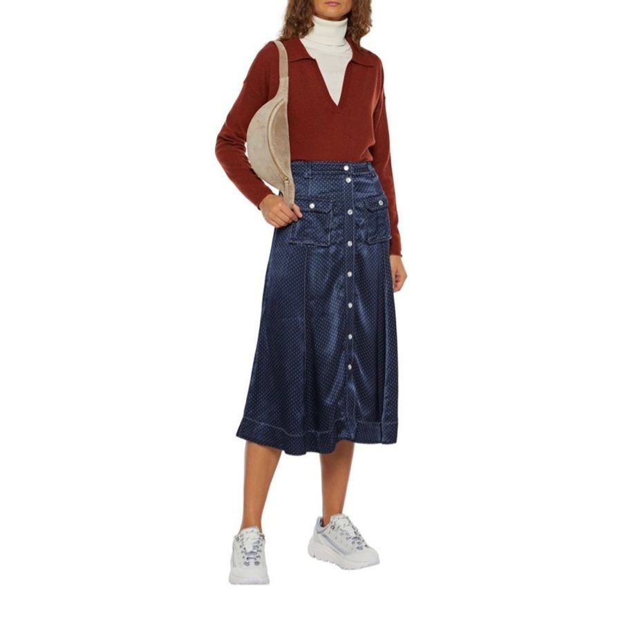 GANNI SATIN POLKA DOT MIDI SKIRT 緞面圓點中長裙-4