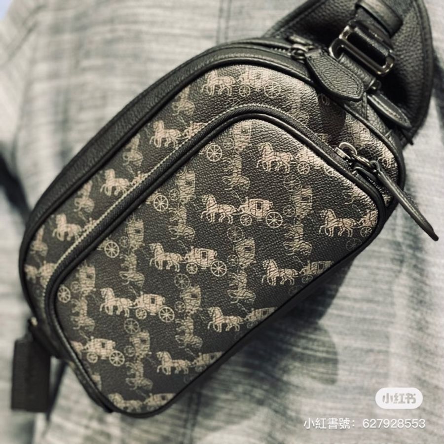 正品!Coach 專櫃款 HITCH系列 塗層帆布 松露黑 大容量 腰包 胸包 單肩包 斜背包 男包-0