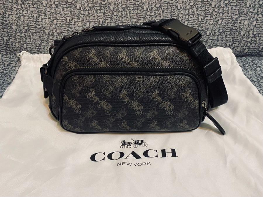 正品!Coach 專櫃款 HITCH系列 塗層帆布 松露黑 大容量 腰包 胸包 單肩包 斜背包 男包-1