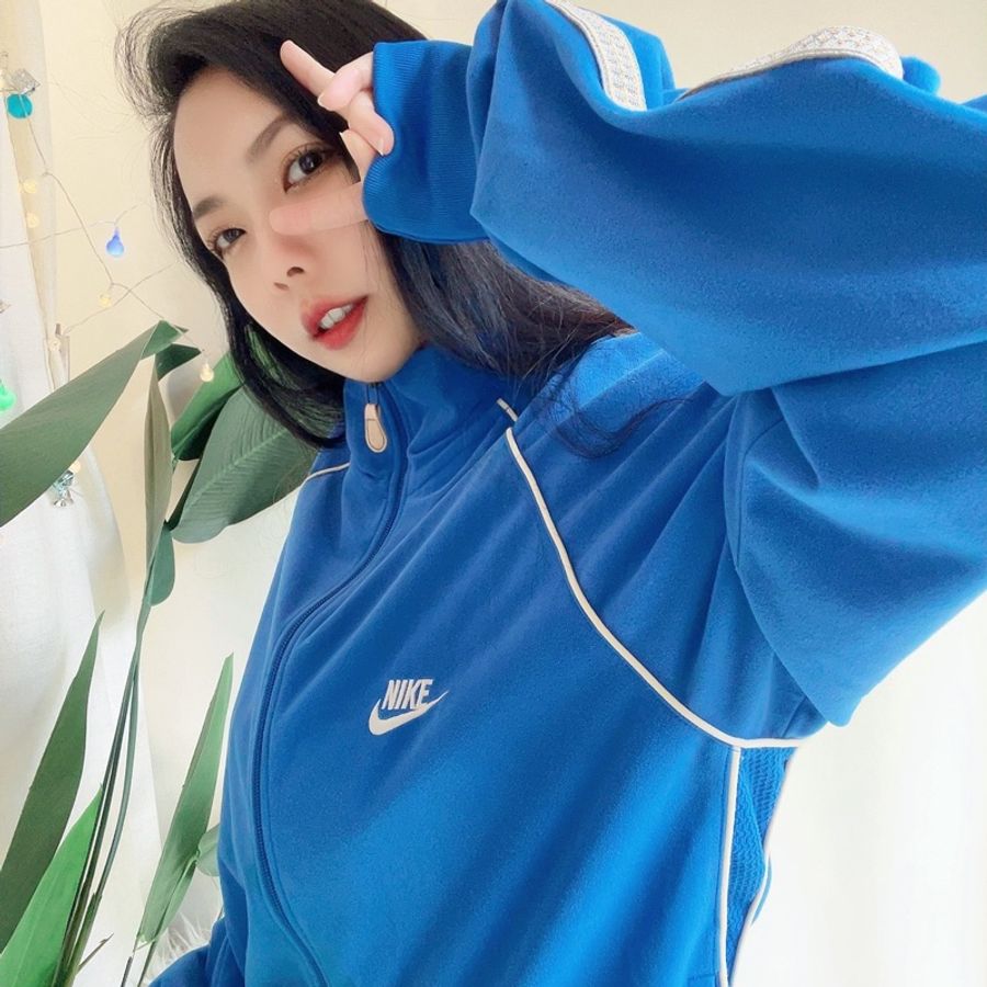 nike天藍經典薄料素面運動夾克 古董古著棉質立領拉鍊外套vintage-3