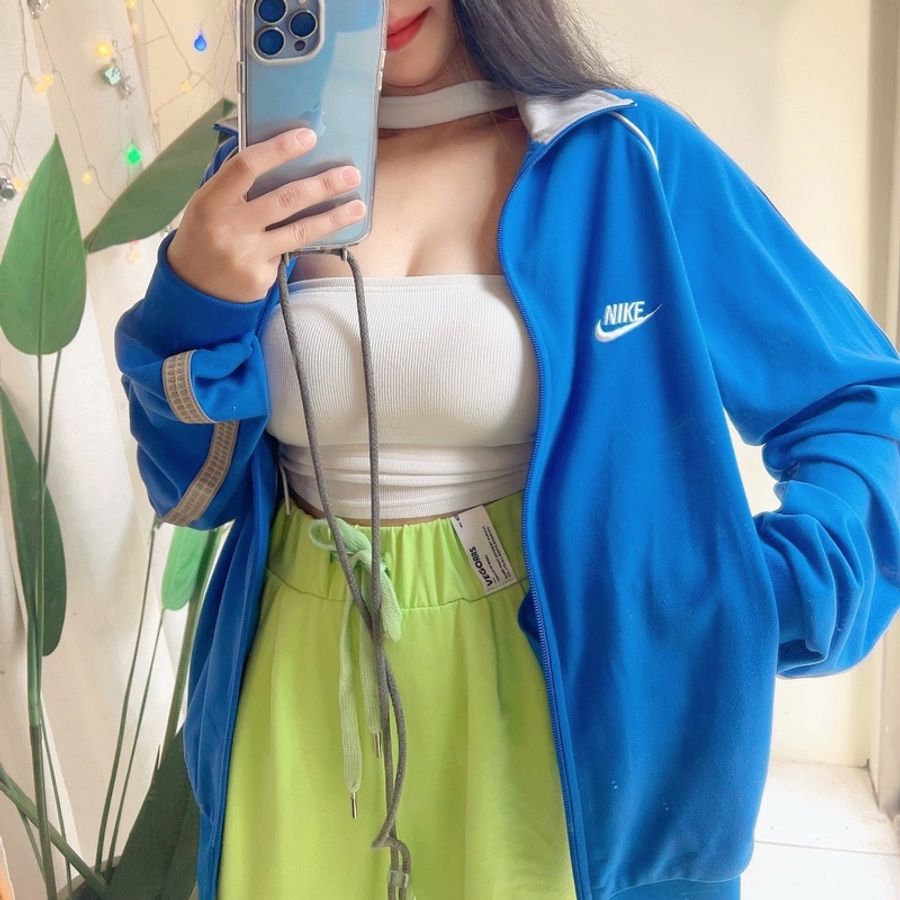 nike天藍經典薄料素面運動夾克 古董古著棉質立領拉鍊外套vintage-6