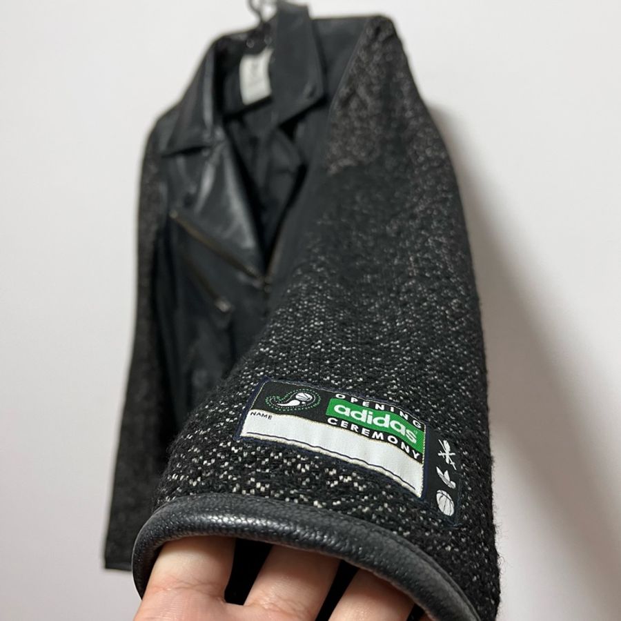 Opening Ceremony x Adidas Originals 滾邊機車皮衣 騎士皮夾克 荔枝皮 真皮 外套 拼接袖 聯名 限量款-3