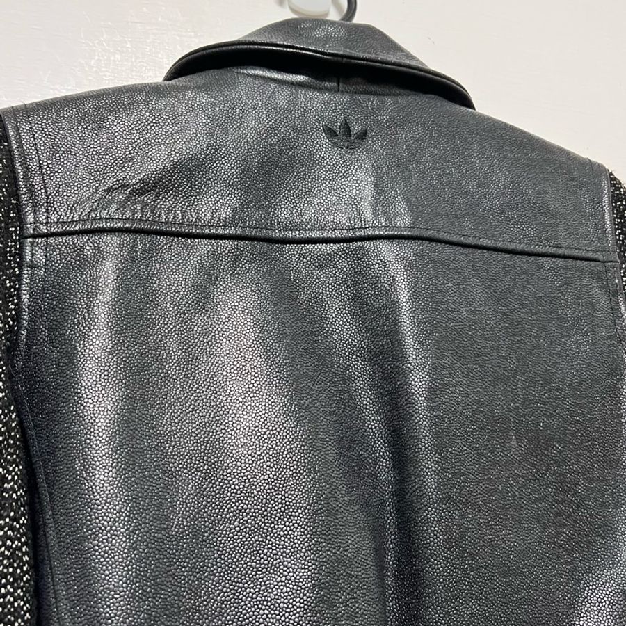 Opening Ceremony x Adidas Originals 滾邊機車皮衣 騎士皮夾克 荔枝皮 真皮 外套 拼接袖 聯名 限量款-4