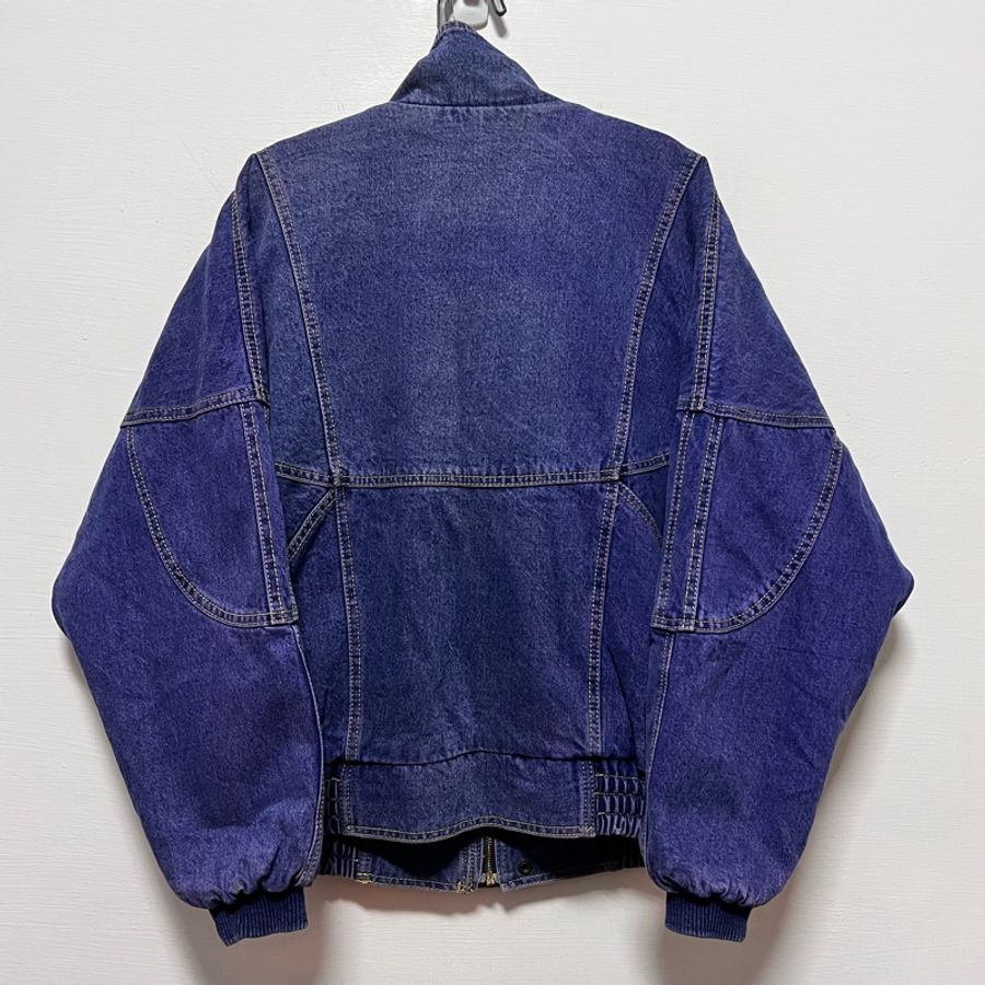 古著 日系 落肩 格紋內裏 多裁片拼接 暴風騎士 牛仔外套 單寧夾克 Denim Jacket 早期 Vintage 復古 水洗-1