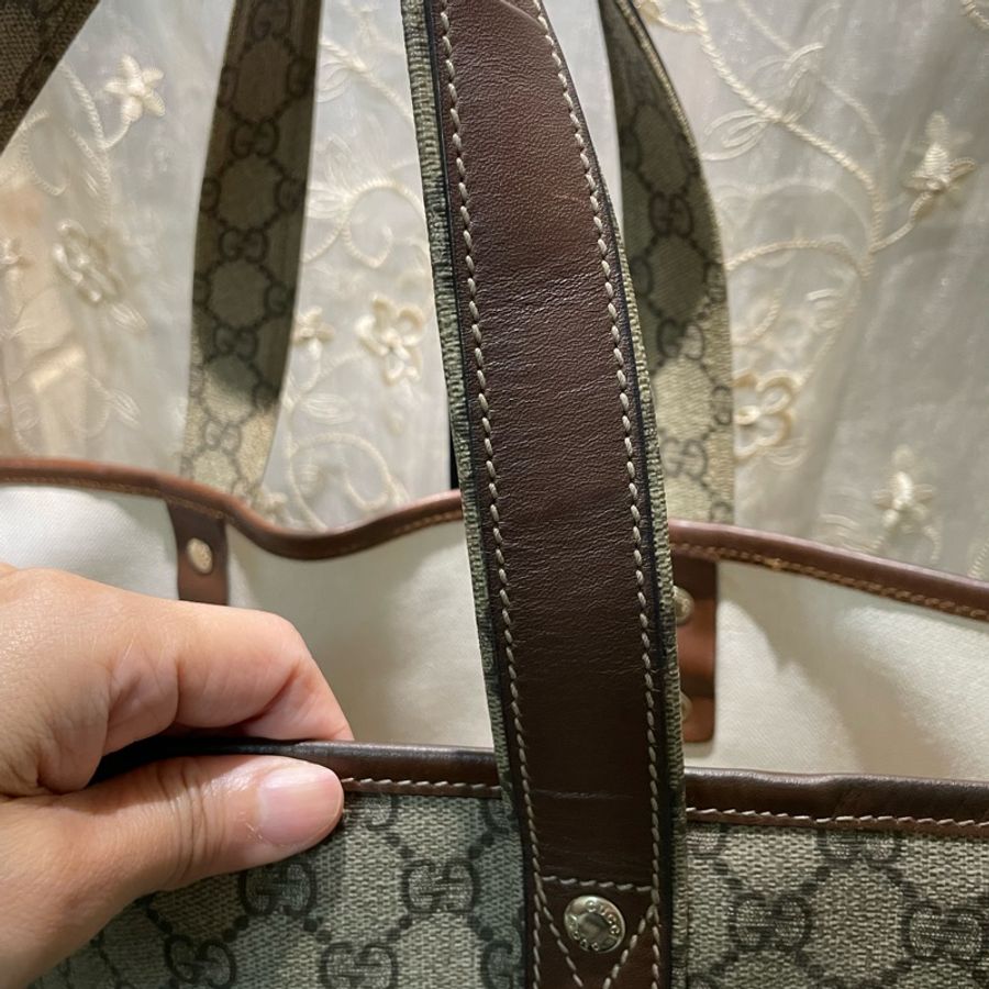正品二手GUCCI 帆布托特包 211134 雙G印花手提單肩包/兩用包/古馳/購物袋/雙面/手提袋-3