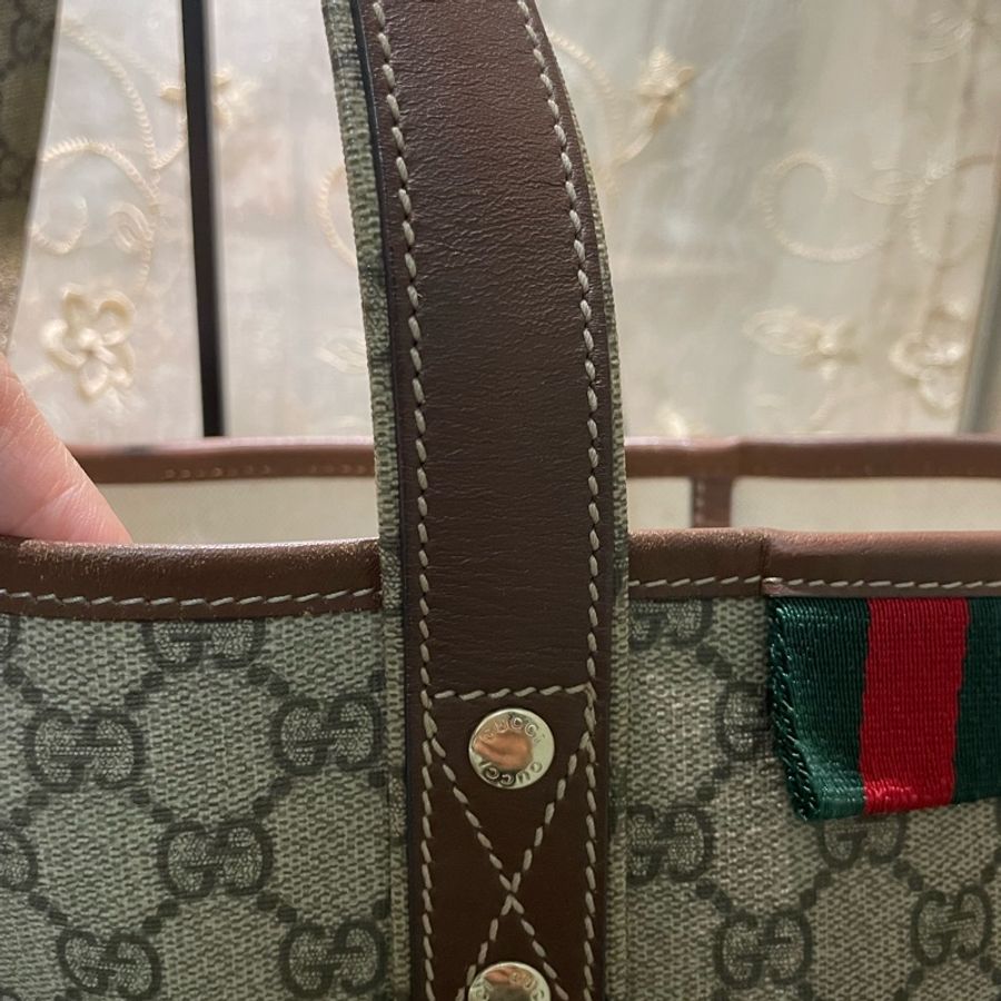 正品二手GUCCI 帆布托特包 211134 雙G印花手提單肩包/兩用包/古馳/購物袋/雙面/手提袋-5