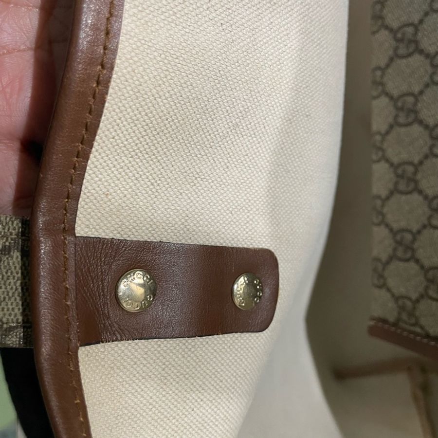正品二手GUCCI 帆布托特包 211134 雙G印花手提單肩包/兩用包/古馳/購物袋/雙面/手提袋-12