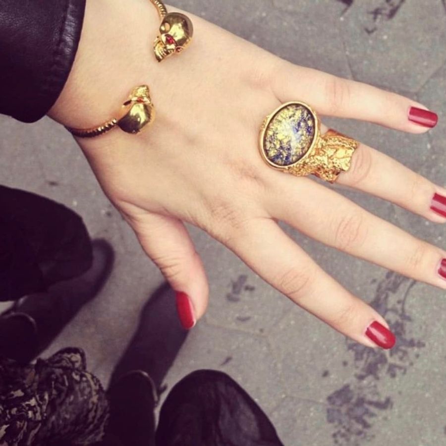 Alexander Mcqueen Twin Skull Silver-tone 骷髏頭 水鑽 手環-0
