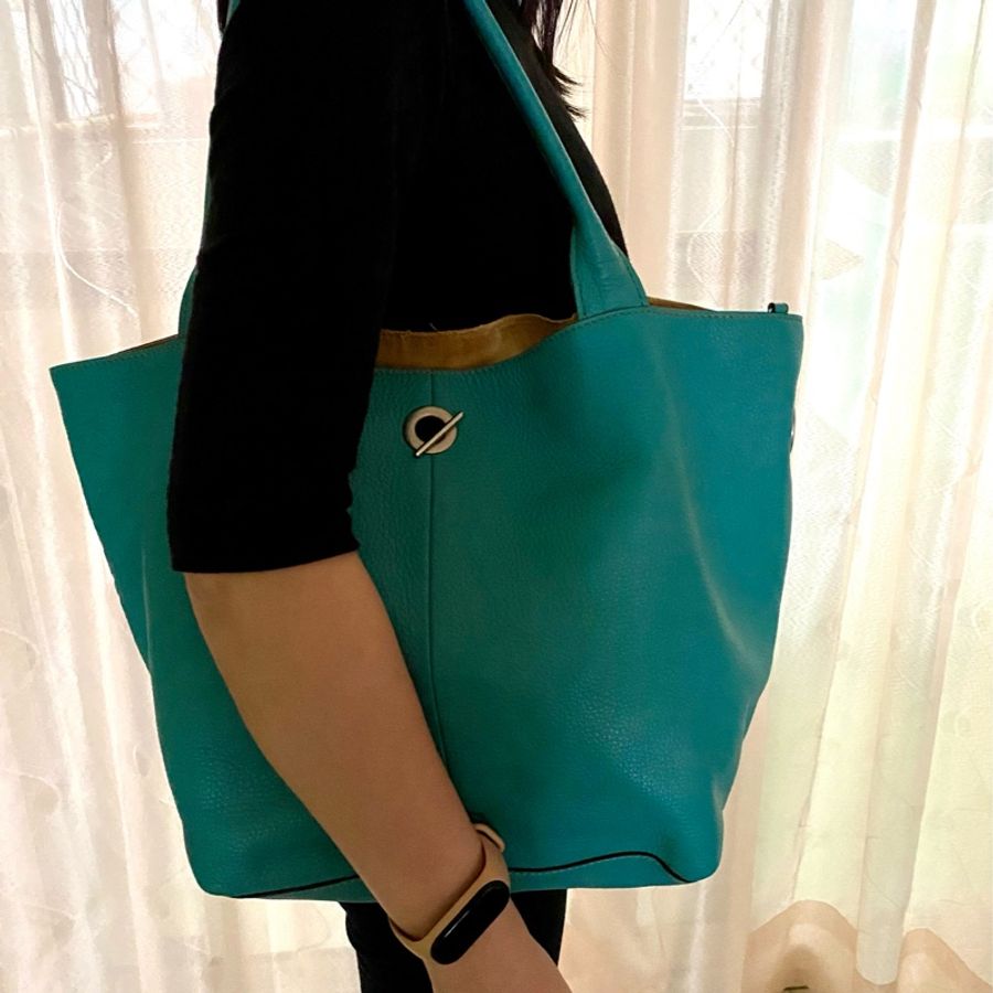#Rabeanco #水湖藍 #真皮托特包-1