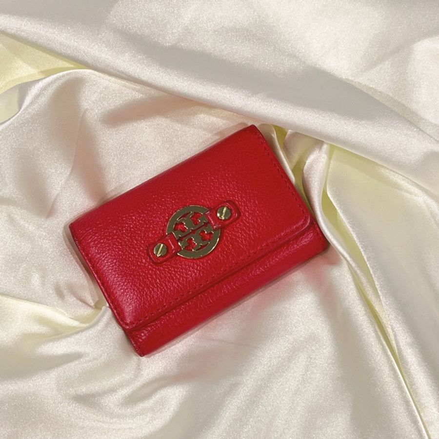 TORY BURCH TB 玫瑰紅色 全皮二折6KEY鑰匙包/鎖包-0