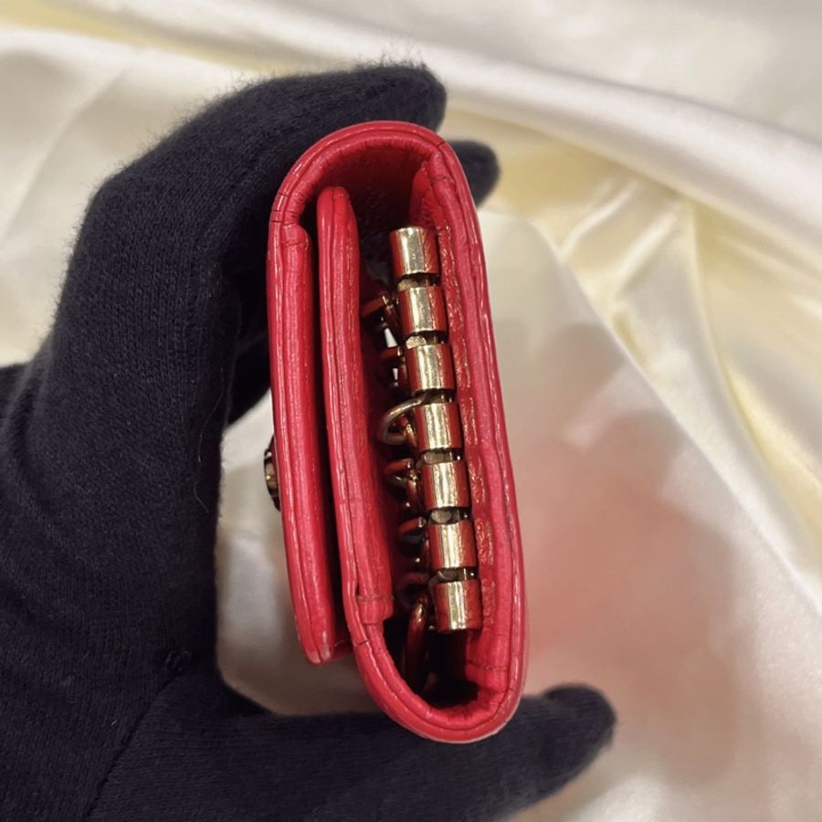 TORY BURCH TB 玫瑰紅色 全皮二折6KEY鑰匙包/鎖包-3