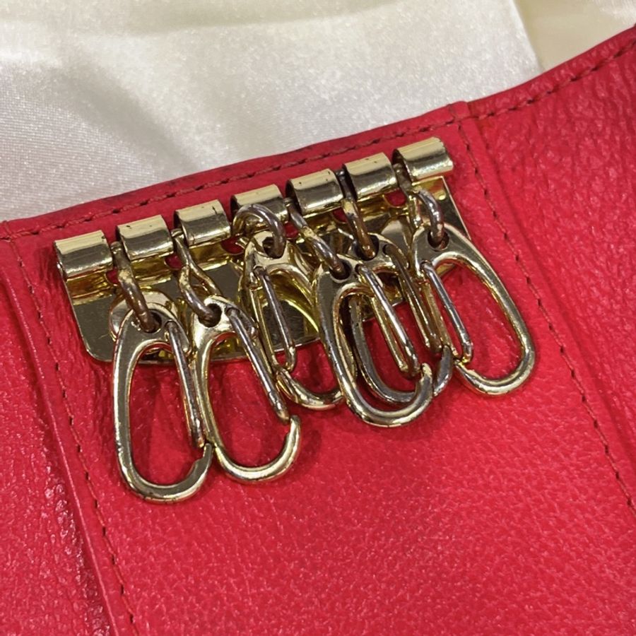 TORY BURCH TB 玫瑰紅色 全皮二折6KEY鑰匙包/鎖包-7
