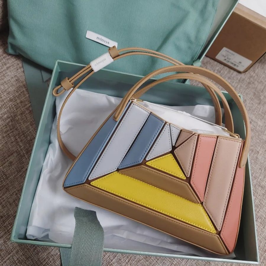 mlouye mini sera tote 土耳其 小眾品牌 精品包 手提 側背 迷你 小廢包 可愛 幾何 拼接 名牌包 正品 包包-0