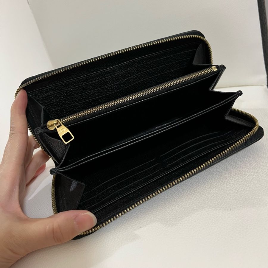 LV 黑色全皮壓紋拉鍊長夾-11