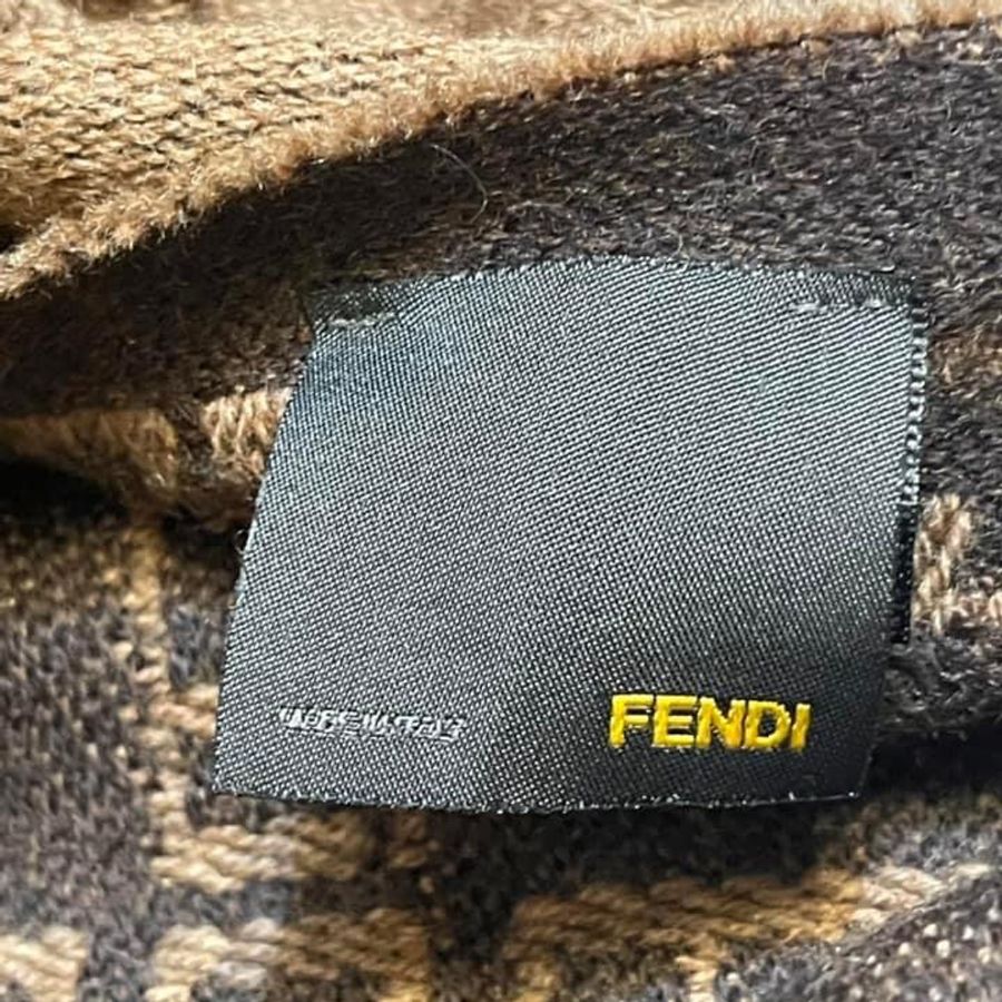 Fendi 經典FF LOGO 系列流蘇雙面圍巾(深咖/咖啡)-4