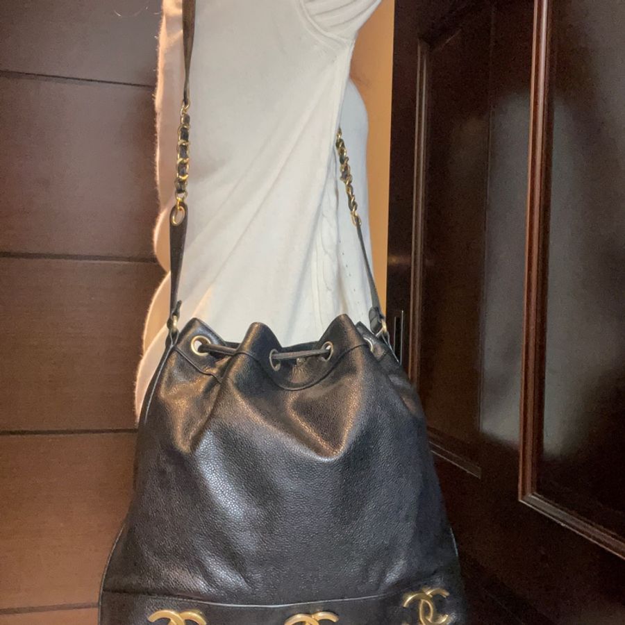 chanel vintage logo荔枝皮水桶包-4