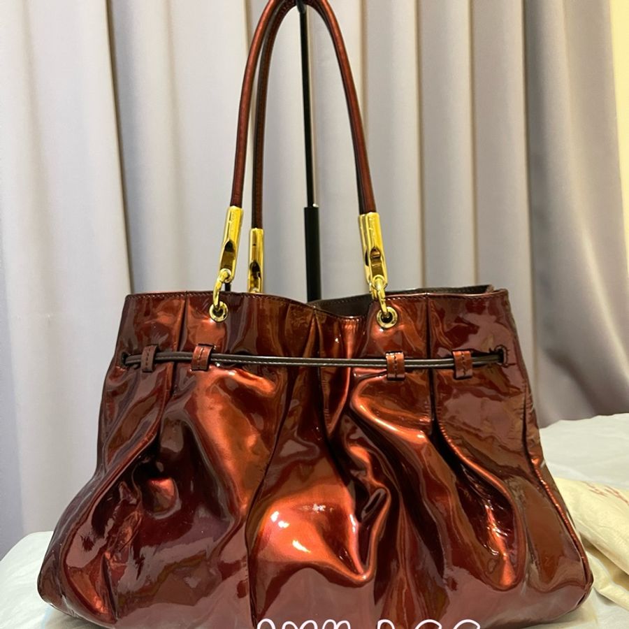 Salvatore Ferragamo 酒紅漆皮托特包 肩背包 單肩背包 手拿包 精品包 二手正品-1