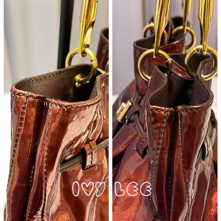 Salvatore Ferragamo 酒紅漆皮托特包 肩背包 單肩背包 手拿包 精品包 二手正品-4