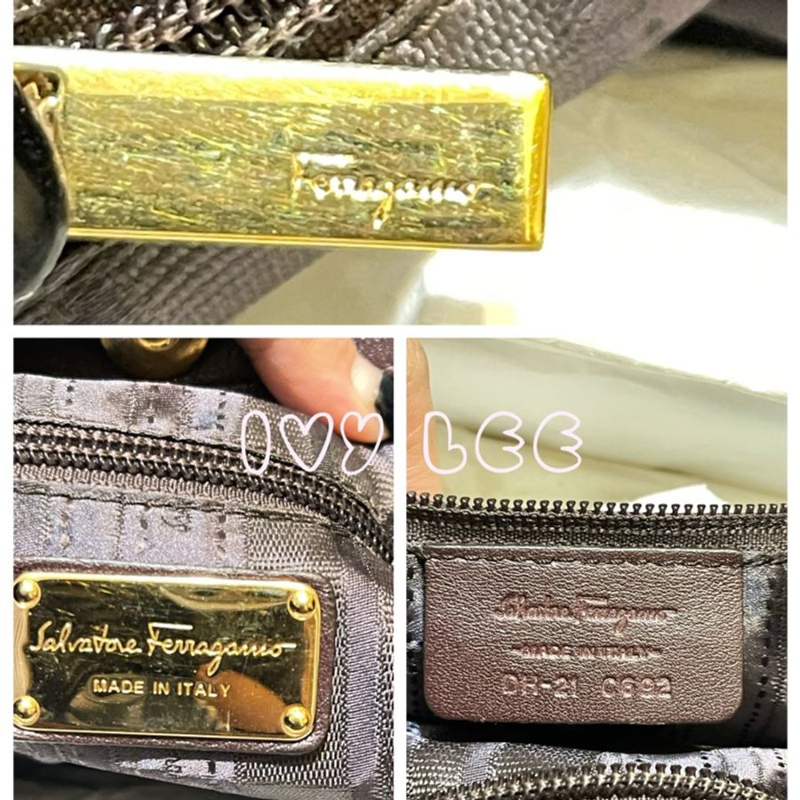 Salvatore Ferragamo 酒紅漆皮托特包 肩背包 單肩背包 手拿包 精品包 二手正品-6