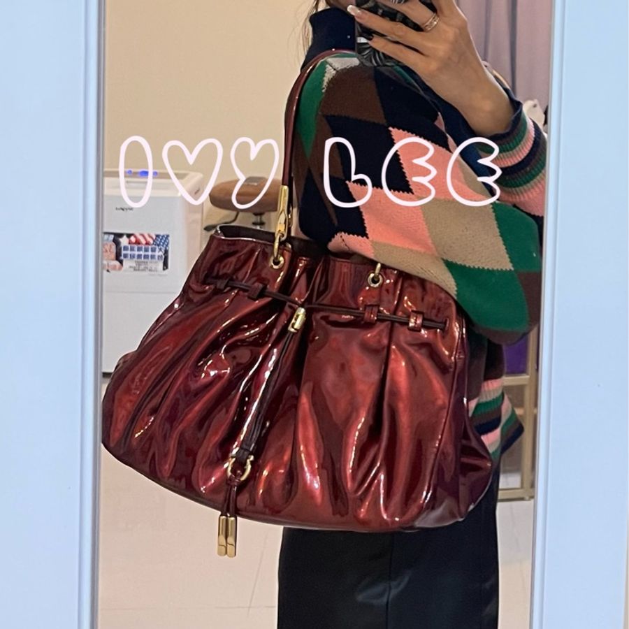 Salvatore Ferragamo 酒紅漆皮托特包 肩背包 單肩背包 手拿包 精品包 二手正品-9