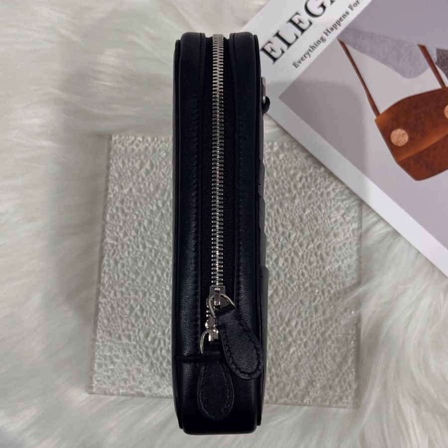 BALENCIAGA巴黎世家 黑色全皮塗鴉四卡手機斜背包/手拿包-7