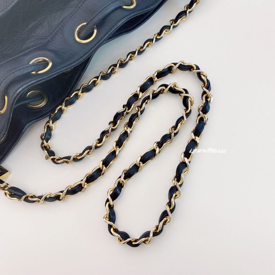 CHANEL VINTAGE大logo水桶包 深藍色-7