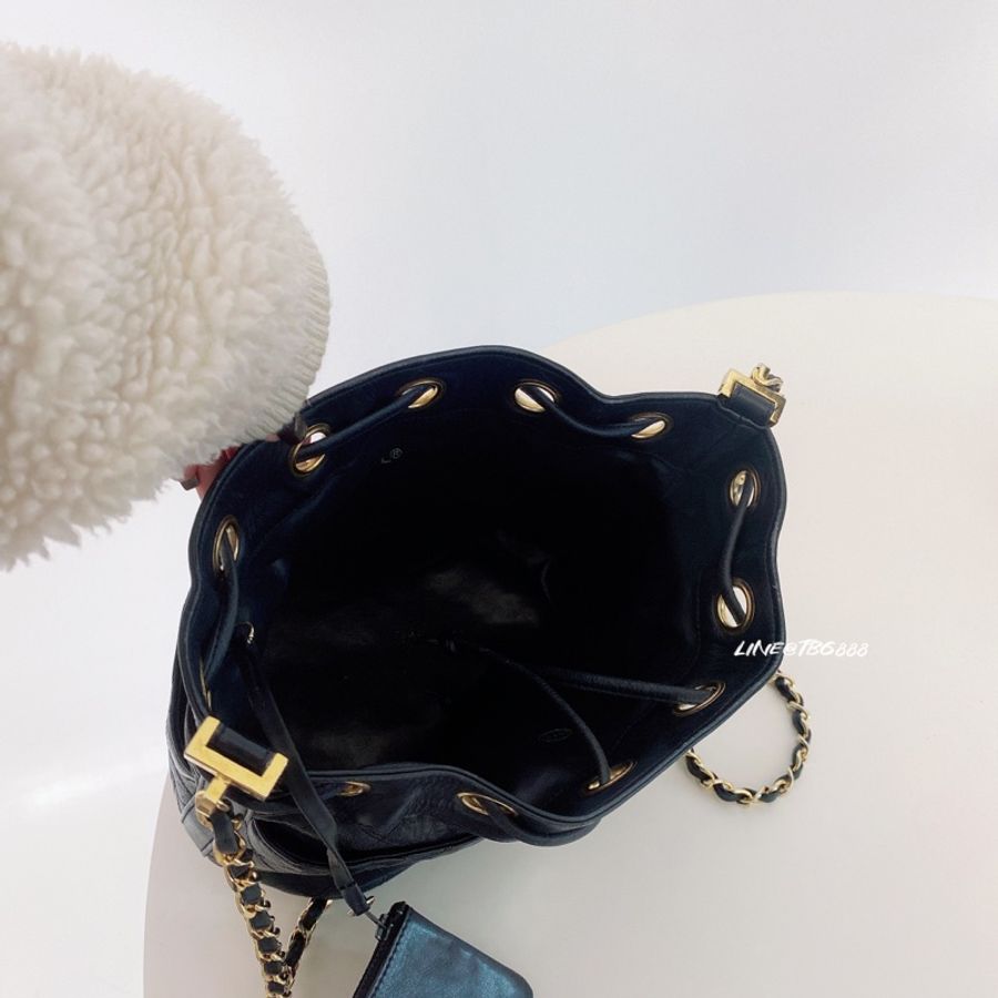 CHANEL VINTAGE大logo水桶包 深藍色-8