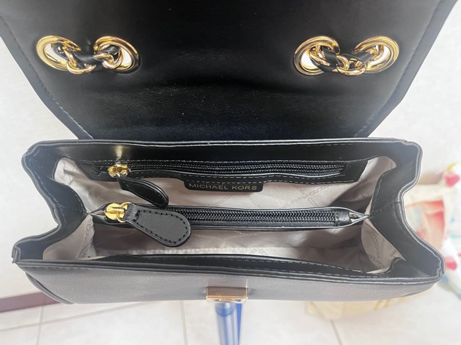 【Michael Kors】MK MICHAEL KORS PARKER金字LOGO牛皮翻蓋釦式編織鏈帶肩背斜背包-6