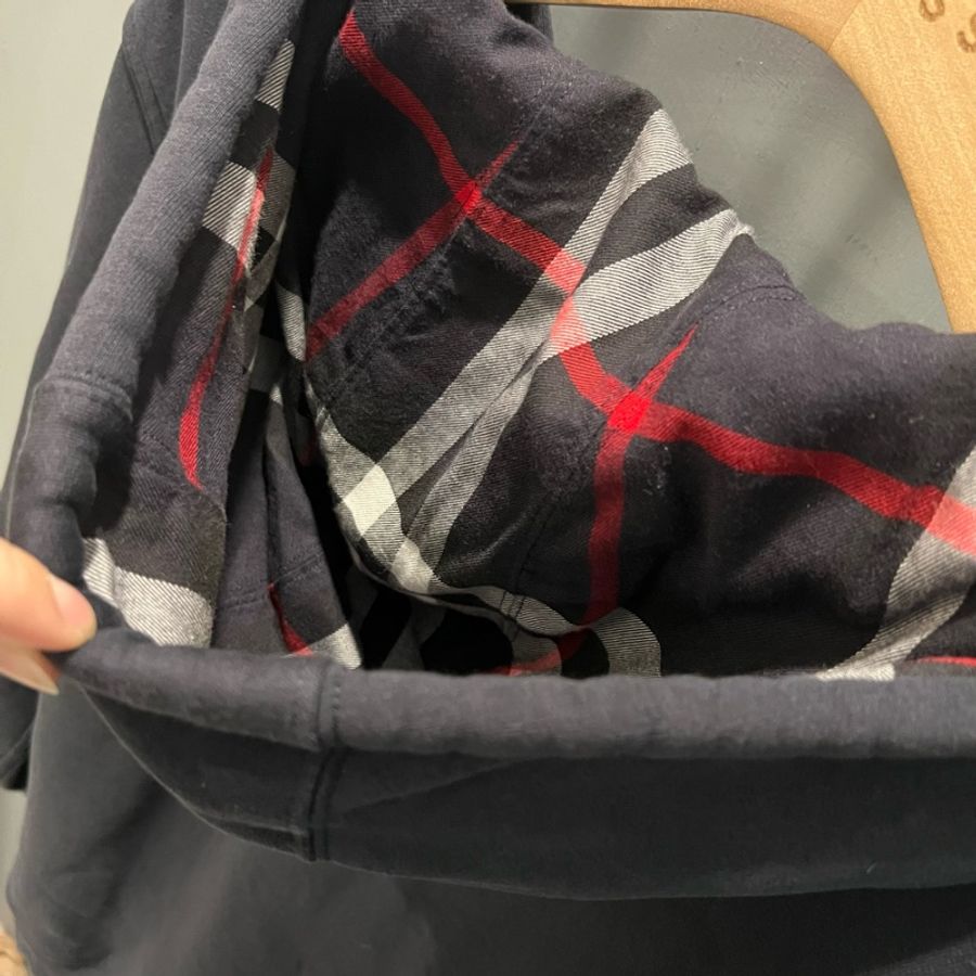 Burberry London 經典 戰馬刺繡 格紋連帽外套 深藍XL-11