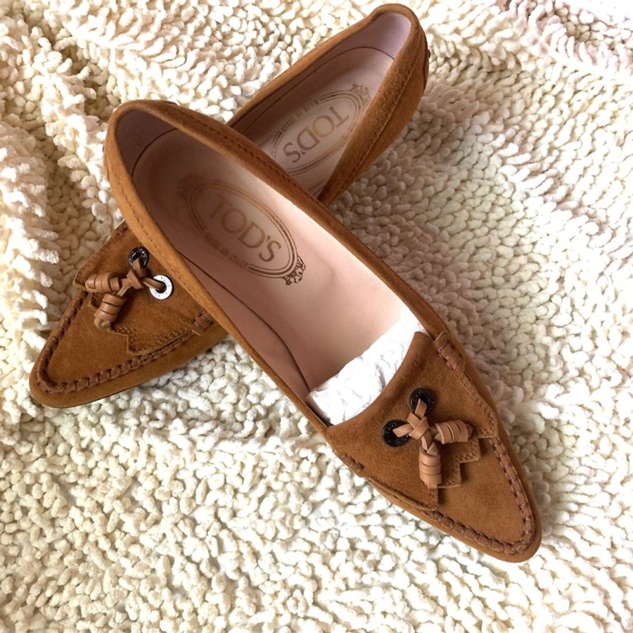 二手私物【TOD’S】麂皮流蘇 高低跟鞋 四季皆適 豆豆-4