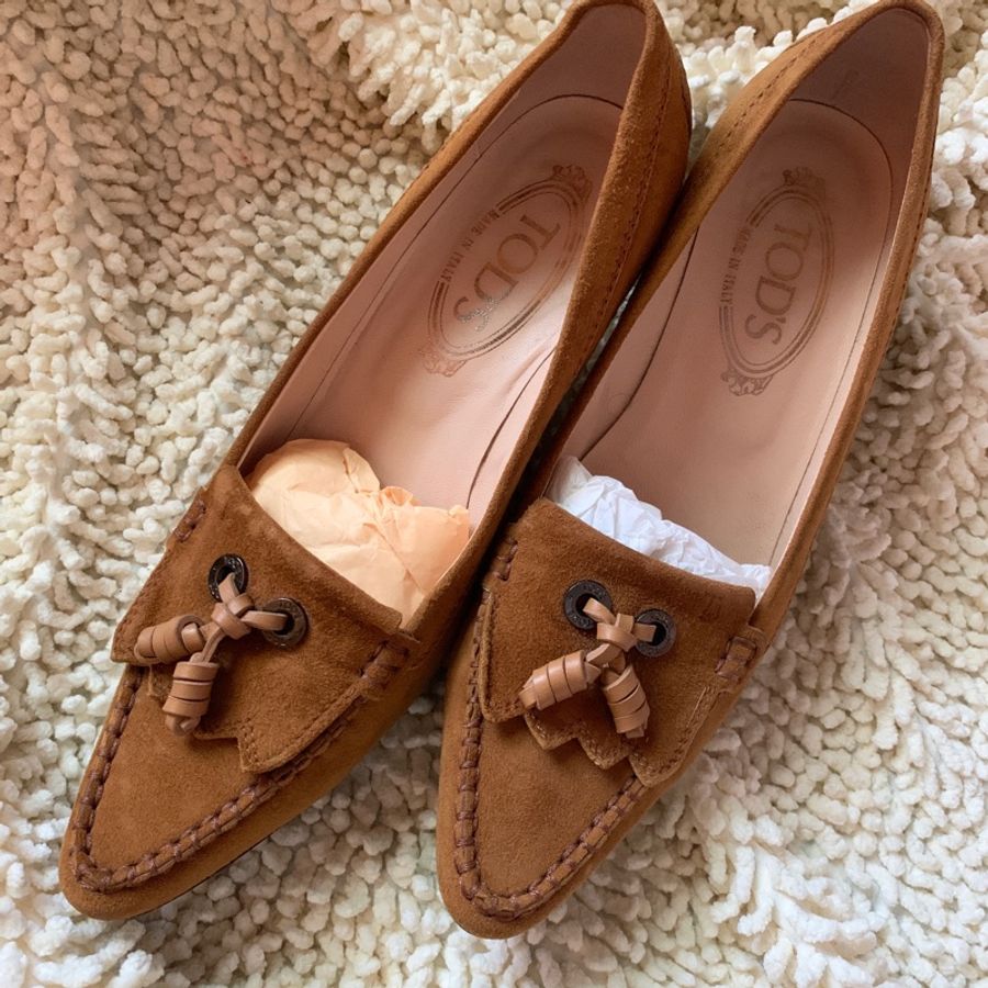 二手私物【TOD’S】麂皮流蘇 高低跟鞋 四季皆適 豆豆-5