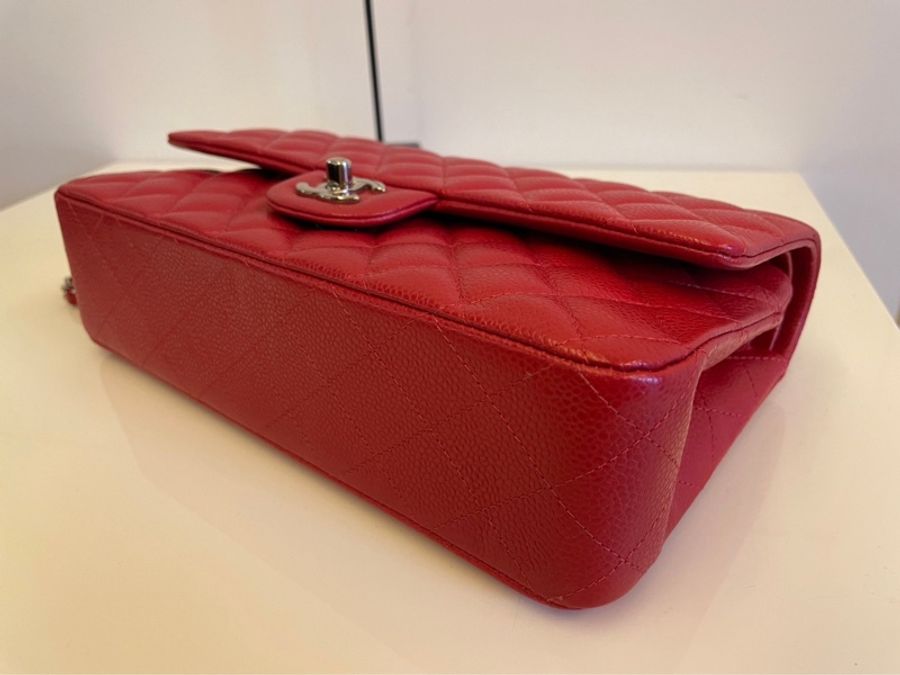 Chanel Classic Flap 25.5 紅色荔枝皮 銀釦 中號-3