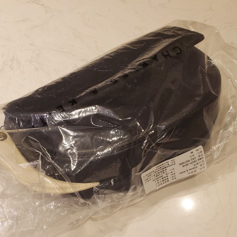 (全新）CHARLES & KEITH 小CK 撞色 壓克力鏈條Alden 半圓斜背包＿黑色官網已完售-8