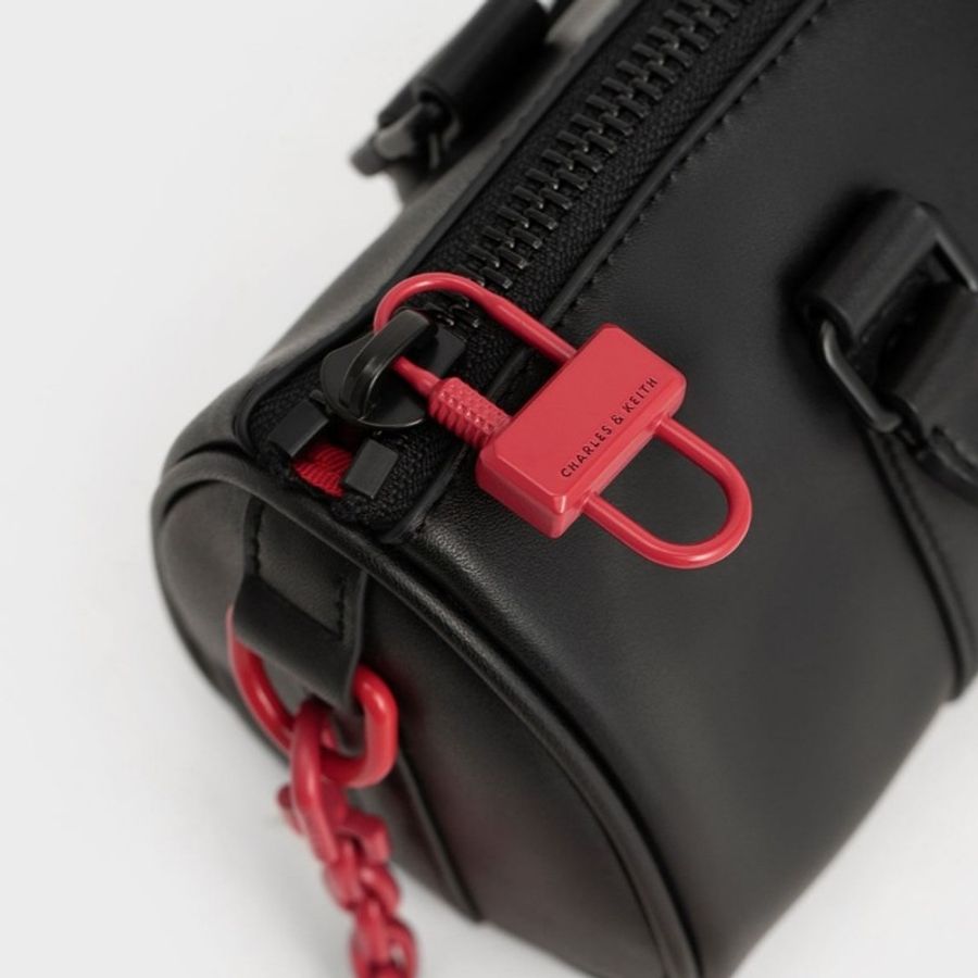 (全新)小ck CHARLES & KEITH
紅黑跳色迷你波士頓 協背 手拿 腋下包-3