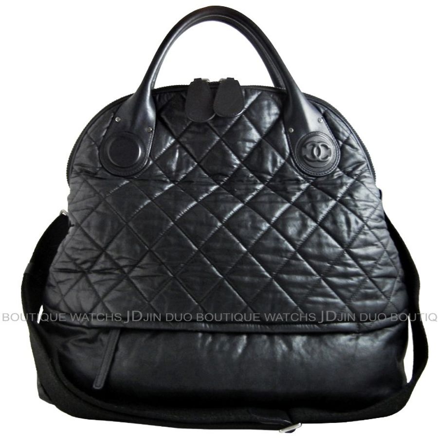 金鐸精品~2226 CHANEL 香奈兒 黑色帆布菱格紋 手提側肩背托特包旅行包-0