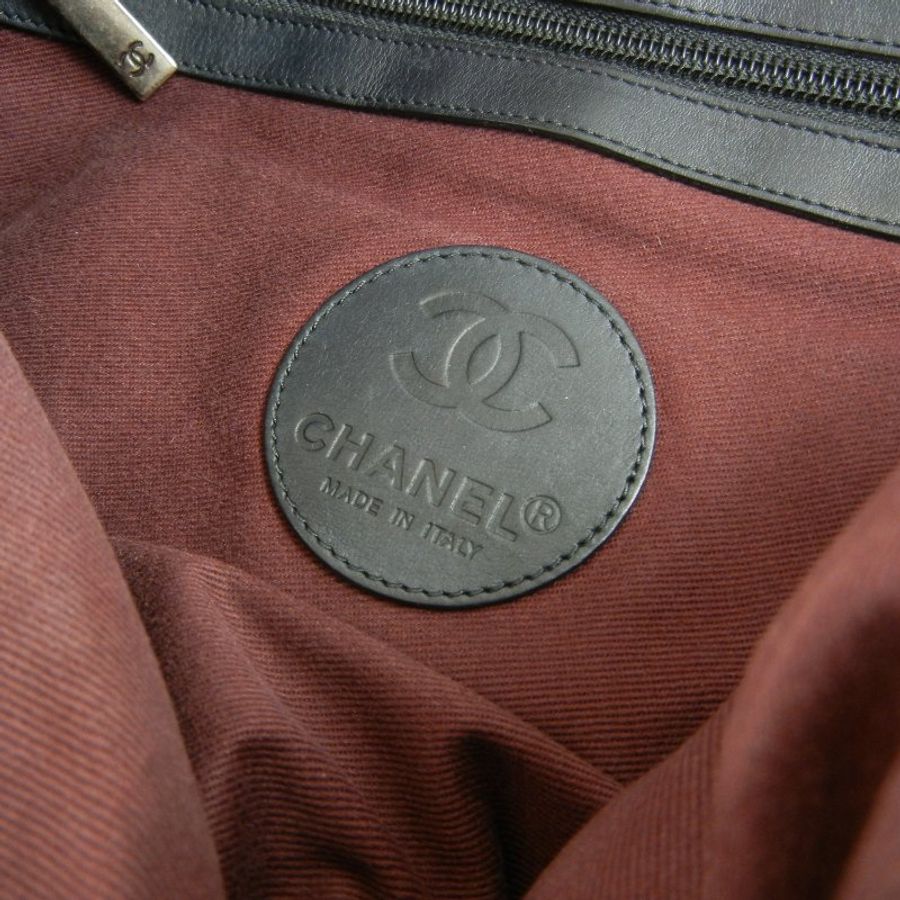 金鐸精品~2226 CHANEL 香奈兒 黑色帆布菱格紋 手提側肩背托特包旅行包-5