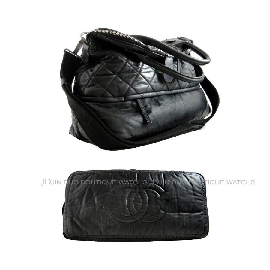 金鐸精品~2226 CHANEL 香奈兒 黑色帆布菱格紋 手提側肩背托特包旅行包-3