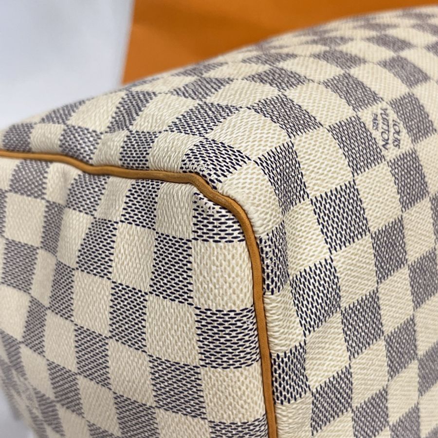 Louis Vuitton LV 白色棋盤格Speedy波士頓30公分手提包/斜背包-3