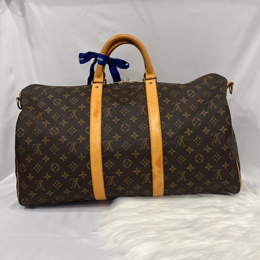 Louis Vuitton LV 老花字紋50公分keepall 二用旅行袋/行李包/斜背包-1