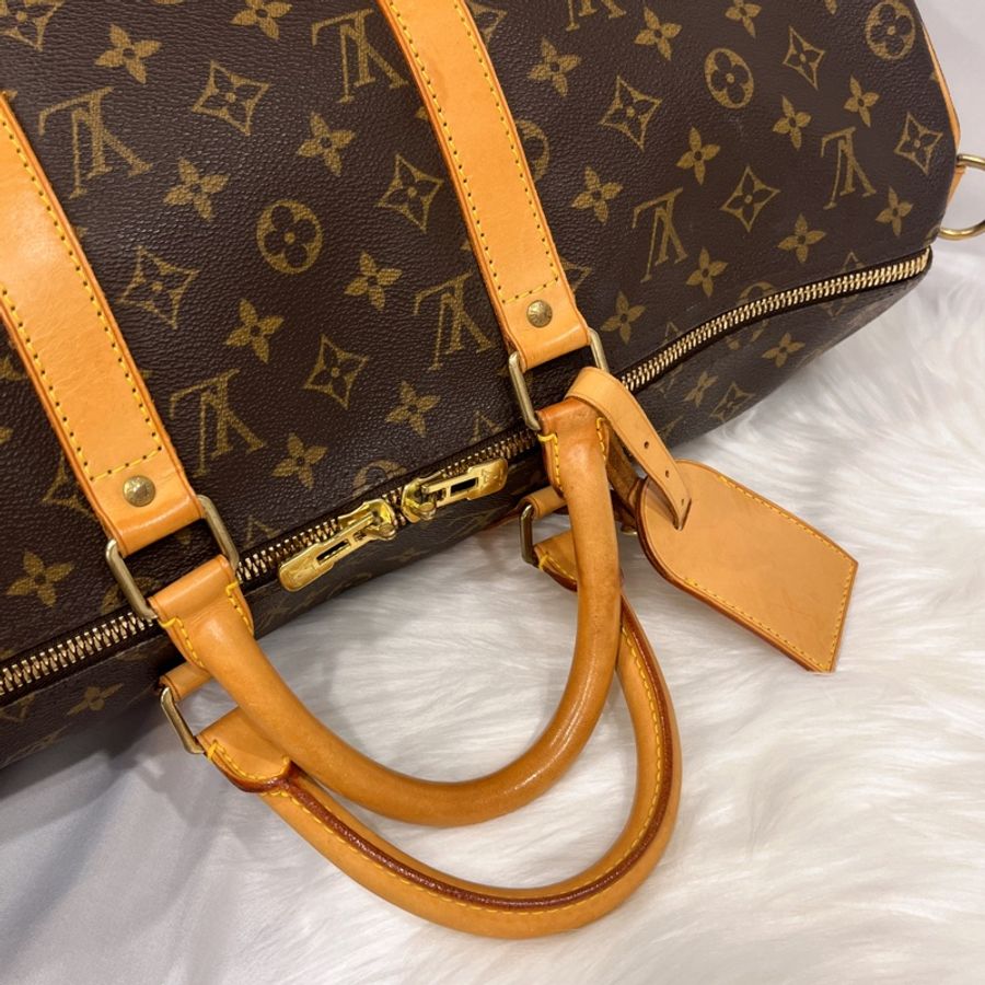 Louis Vuitton LV 老花字紋50公分keepall 二用旅行袋/行李包/斜背包-9
