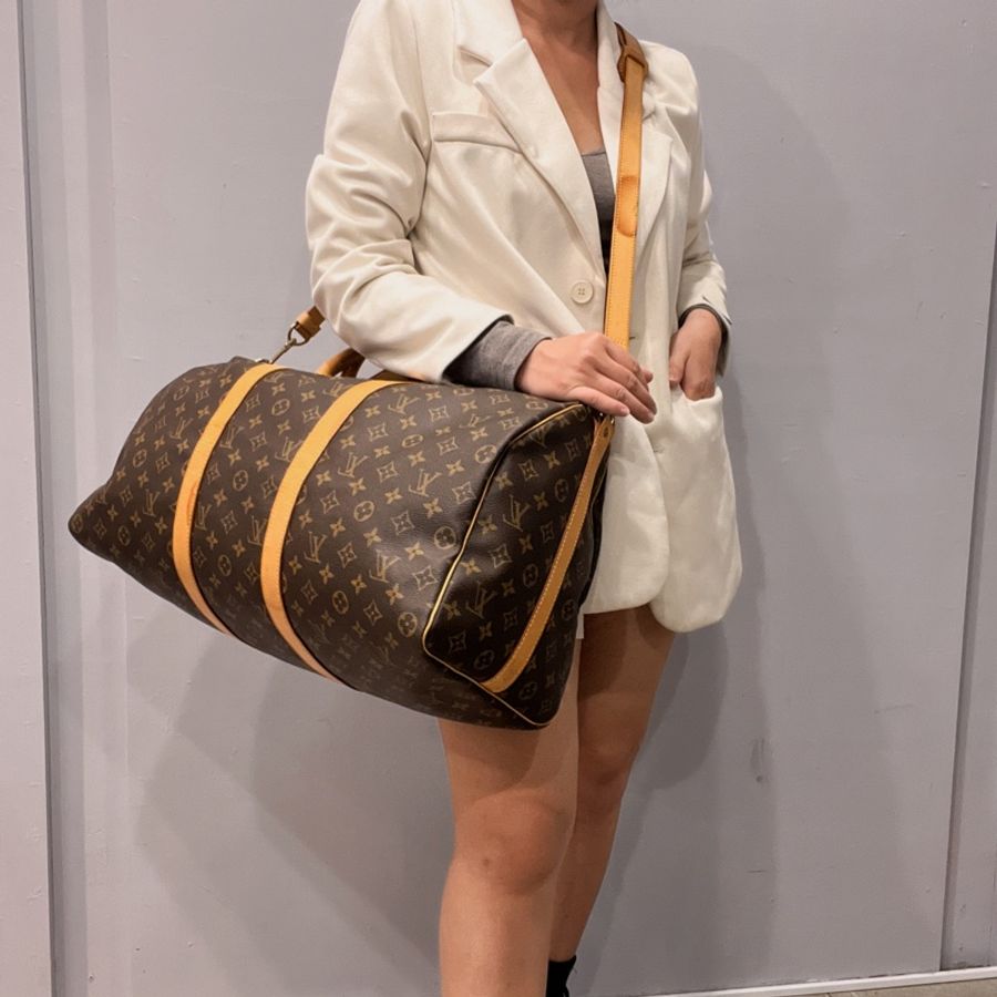 Louis Vuitton LV 老花字紋50公分keepall 二用旅行袋/行李包/斜背包-14